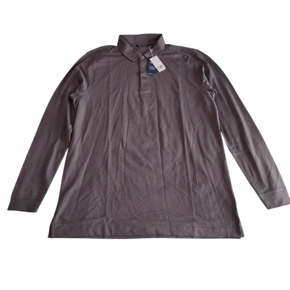 NWT Cutter & Buck Size XLT Long Sleeve Grey Polo Shirt CBDryTecCotton+